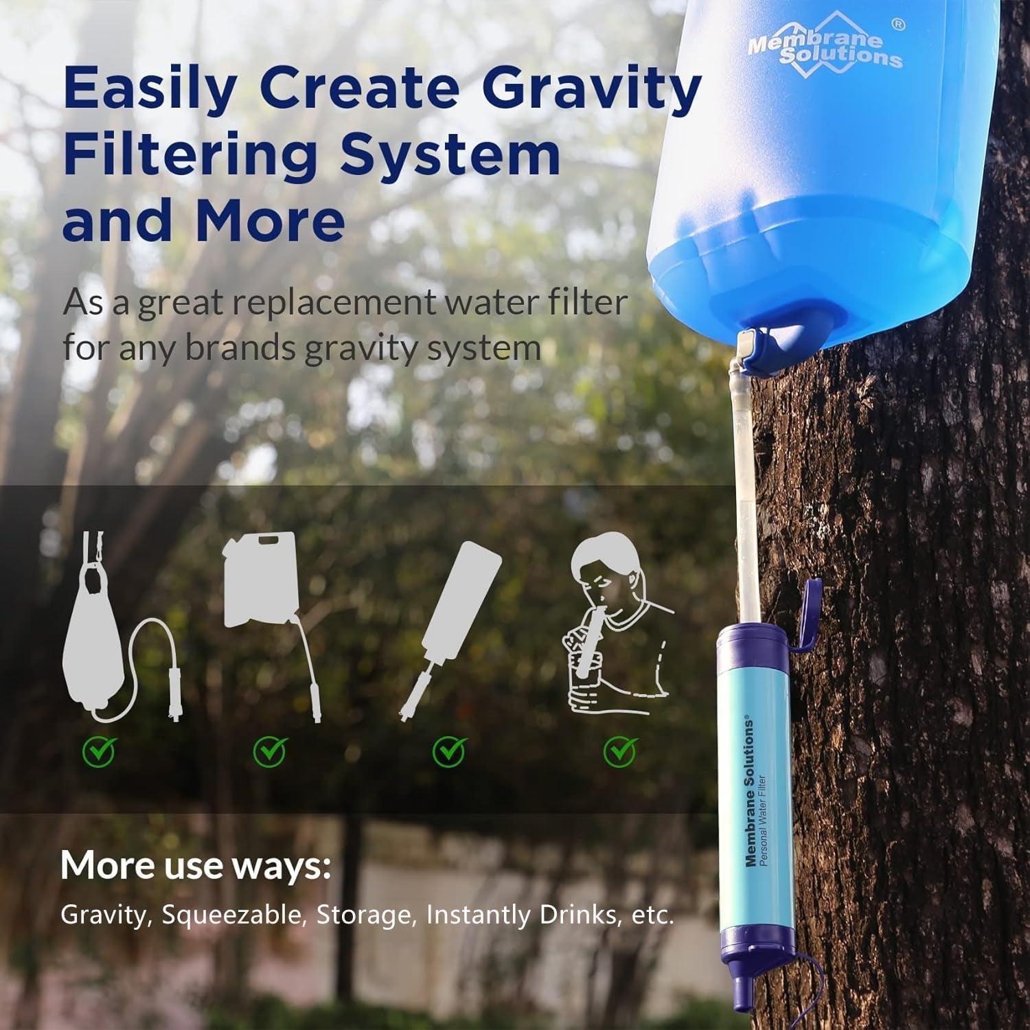 Membrane Solutions Straw Water Filter S1, NSF/ANSI 42&372&401 Certificated, Survival Filtration Portable Gear, Emergency Preparedness, Supply for Drinking Hiking Camping Team Family Outing